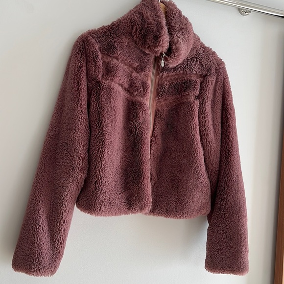 Anthropologie chevron faux fur bomber jacket - Picture 1 of 6